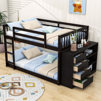 Wood Bunk Bed With Storage Drawers And Shelves by Harriet Bee