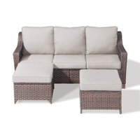 Tya Outdoor Wicker Rattan Patio Sofa With Cushions And Ottomans by Latitude Run