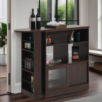 Modern Bar Cabinet With Rotating Top, Counter Height Dining Cabinet With 6 Storage Space And 2 Ribbed Glass Door For Kitchen, The Rotating Top With 3 by Ebern Designs