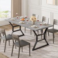 Dining Room Table For 6, 70 Inch Rectangular Kitchen Table With Heavy Duty Metal Legs by 17 Stories
