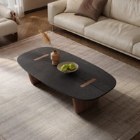 Willa Modern Farmhouse Oval Wood Coffee Table Minimalism Industrial Black Living Room Table for Living Room Lounge Office by Latitude Run