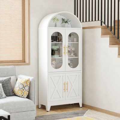 Modern Metal Arched Display Storage Cabinet with 4 Doors and Adjustable Shelves by Breakwater Bay