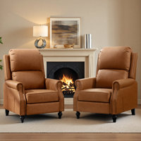 30.7" W Mid-Century Modern Faux Leather Recliner with Footrest Set of 2 by Red Barrel Studio