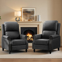 30.7" W Mid-Century Modern Faux Leather Recliner with Footrest Set of 2