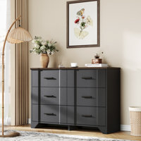 Farmhouse 6 Drawers Dresser for Bedroom, Wood Chest of Drawers, 6 Chest of Drawers for Closet, Curved Wide Dresser Storage Dressers Organizer for Bedr by Ebern Designs