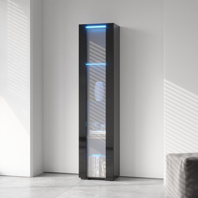 Black Side Cabinet With Aluminum Strip Lamp,With Large Storage Space by Brayden Studio