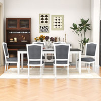 7-Piece Dining Set, Extendable Wooden Table with Built-in Storage and Upholstered Chairs by Lark Manor