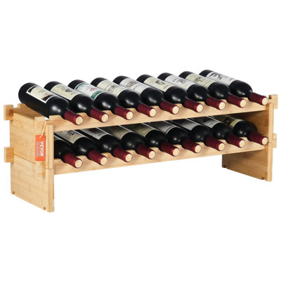 18 Bottle Stackable Modular Wine Rack Bamboo Wood Display Shelf 2-Tier by Ebern Designs