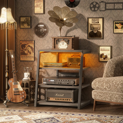 4-Tier 31"H Record Player Stand With Outlets, Media Console With LED Lights by Wrought Studio