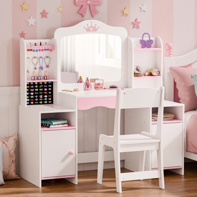 Kids Vanity Set With Stool And Mirror by Red Barrel Studio