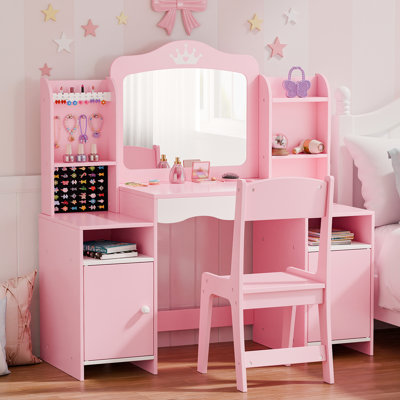Kids Vanity Set With Stool And Mirror by Red Barrel Studio