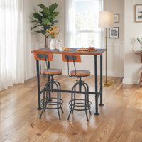 SET OF 5,Industrial Bar Table Set With Swivel Bar Stools - Rustic Pub Height Table And Chairs For Kitchen, Dining Room, Small Space, Home Bar - Wooden by Trent Austin Design