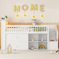Wood Low Loft Bed with Stairs