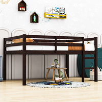 Full Wood Low Loft Bed With Built-In Ladder And Slats by Harriet Bee
