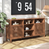 Farmhouse Brown Tv Stand With Grille Doors, 5 Open Storage Compartments, Media Console With Adjustable Shelves For Living Room by Millwood Pines