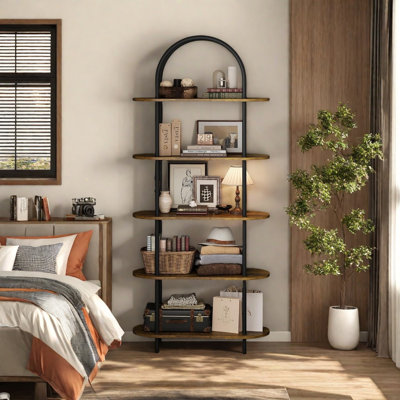 5 Tier Bookcase Arched Display Racks Tall Bookshelf Freestanding Open Storage Shelf