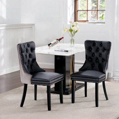 High-End Tufted Solid Wood Contemporary PU And Velvet Upholstered Dining Chair With Wood Legs Nailhead Trim 2-Pcs Set by House of Hampton
