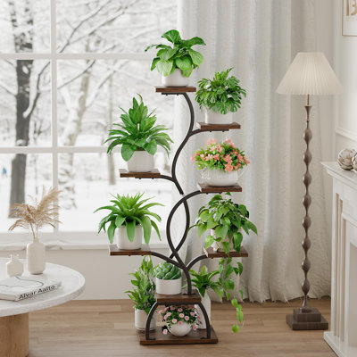 8-Tier Indoor Plant Stand with Grow Light - 49" Tall Corner Shelf for Plants by 17 Stories