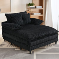 Latitude Run 55" W Oversized Corduroy Chaise Lounge Chair, Upholstered Sleeper Sofa Bed with 3 Pillows,4-Level Adjustable Backrest by Latitude Run