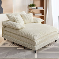 Latitude Run 55" W Oversized Corduroy Chaise Lounge Chair, Upholstered Sleeper Sofa Bed with 3 Pillows,4-Level Adjustable Backrest by Latitude Run