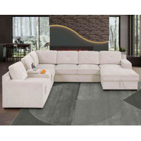 Latitude Run U-Shaped Upholstered Corner Sectional Sofa Bed Pull Out Sleeper Couch With Storage Chaise, Cup holder and USB by Latitude Run