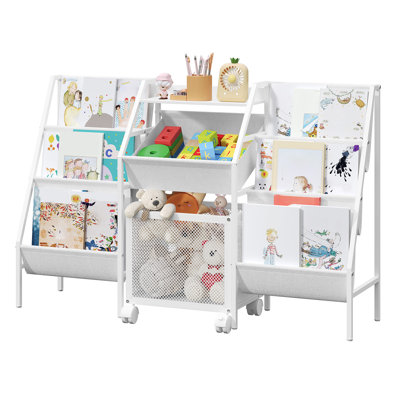 Kids Bookshelf and Toy Storage 3-Tier Toddler Bookcase with Rolling Toy Bin by Isabelle & Max