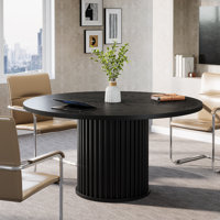 47-Inch Round Black Wooden Meeting Conference Table for 4-6 People,Sturdy Metal Base Office Desk by Ebern Designs