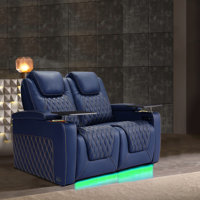 Top Grain Leather Home Theater Seating 7 Color Ambient Lighting Row Of 2 Loveseat by Wrought Studio