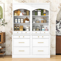 Set of 2 Freestanding Tall Kitchen Pantry with Adjustable Shelf, Faux Marble Top and Drawers by Red Barrel Studio