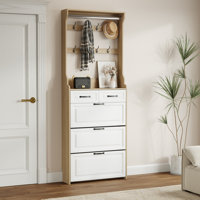 New wooden shoe cabinet, 3 doors and 2 drawers, equipped with hangers and spacious storage space by Winston Porter