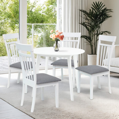 5 Piece Dining Table Set, 4 Classic Style Solid Wood Side Chairs with Round Dining Table, Kitchen Room Set, w Gray Cushions by Winston Porter