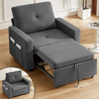 Sleeper Sofa Chair Bed,3-In-1 Convertible Modern Linen Fabric Futon Sofa Bed Pull Out Couch Bed With Side Pockets For Living Room Apartment Small Spac by Ebern Designs