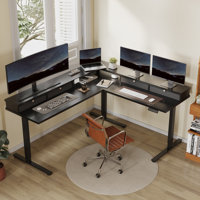 L Shaped Standing Desk With Drawers, Shelf, Adjustable Gaming Table For Home, Office, Gamer by Inbox Zero
