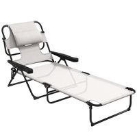 Outsunny Tanning Chaise Lounge Chair, 4-Position Beach Chair With Face & Arm Holes, Pillow Headrest, Adjustable Sunbathing Chair
