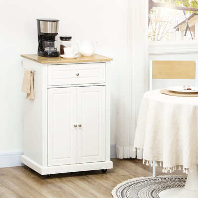 Rolling Kitchen Island Cart, Portable Serving Trolley Table With Drawer, Adjustable Shelf And 2 Towel Racks