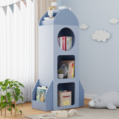 Kids Bookshelf And Toy Storage, 3-Tier Rocket Baby Book Shelf With Side Shelves, Wood Open Toddler Bookcase, Spacious Display Organizer For Children P by Isabelle & Max