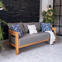 Keaton Teak Outdoor Patio Sofa With Cushions by Birch Lane