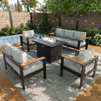 Outdoor Aluminum Furniture Set with Fire Pit Table, Modern Patio Conversation Sets for Porch, Backyard
