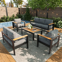 Outdoor Aluminum Furniture Set with Coffee Table, Modern Patio Conversation Sets for Porch, Backyard by Latitude Run