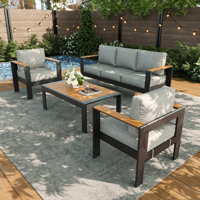 Outdoor Aluminum Furniture Set with Coffee Table, Modern Patio Conversation Sets for Porch, Backyard by Latitude Run