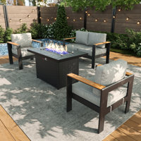Outdoor Aluminum Furniture Set with Fire Pit Table, Modern Patio Conversation Sets for Porch, Backyard by Latitude Run