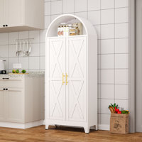 Metal Arced Storage Cabinet with Adjustable Shelves for Kitchen Pantry Living Room, Laundary Room