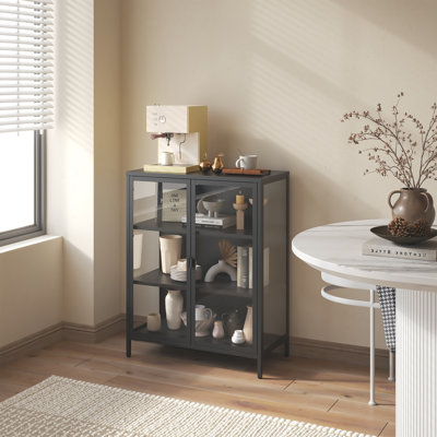 Benzion 39.96-inch Black Two Door Metal Storage Cabinet with Clear Doors by Latitude Run