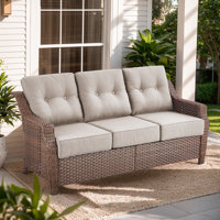 Acton 75" Outdoor Wicker Rattan Patio Sofa With 6" Thick Cushions by Lark Manor