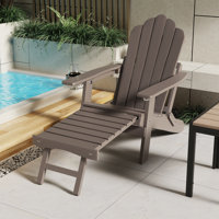 Folding Adirondack Chair with Cup Holders, Fire Pit Chair with Retractable Ottoman, Multifunctional HIPS Chair for Patio by Dovecove
