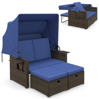 Rattan Daybed w/ Adjustable Backrests & Retractable Canopy for Patio by Ebern Designs