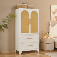 65"H Metal Wardrobe Storage Cabinets with ABS Rattan Door and 2 Drawers by Bay Isle Home