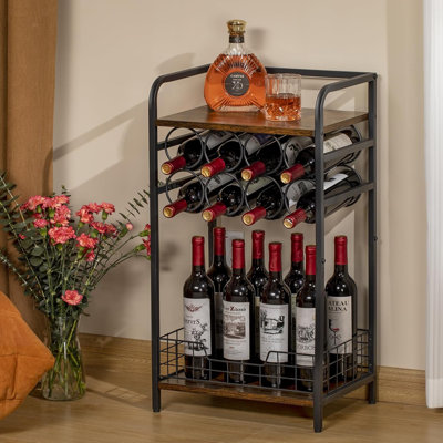 3-Tier Bar Table With 8-Bottle Wine Rack For Home Living Room