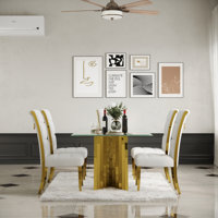 Dining Chairs Set Of 2, White Velvet Upholstered Dining Room Chairs With Metal Ring Pull Gold Legs