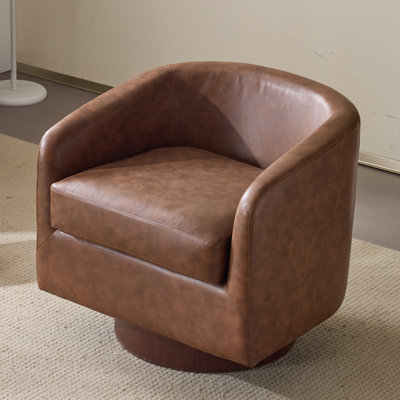 Brown Pu Living Room Swivel Accent Chair by 17 Stories
